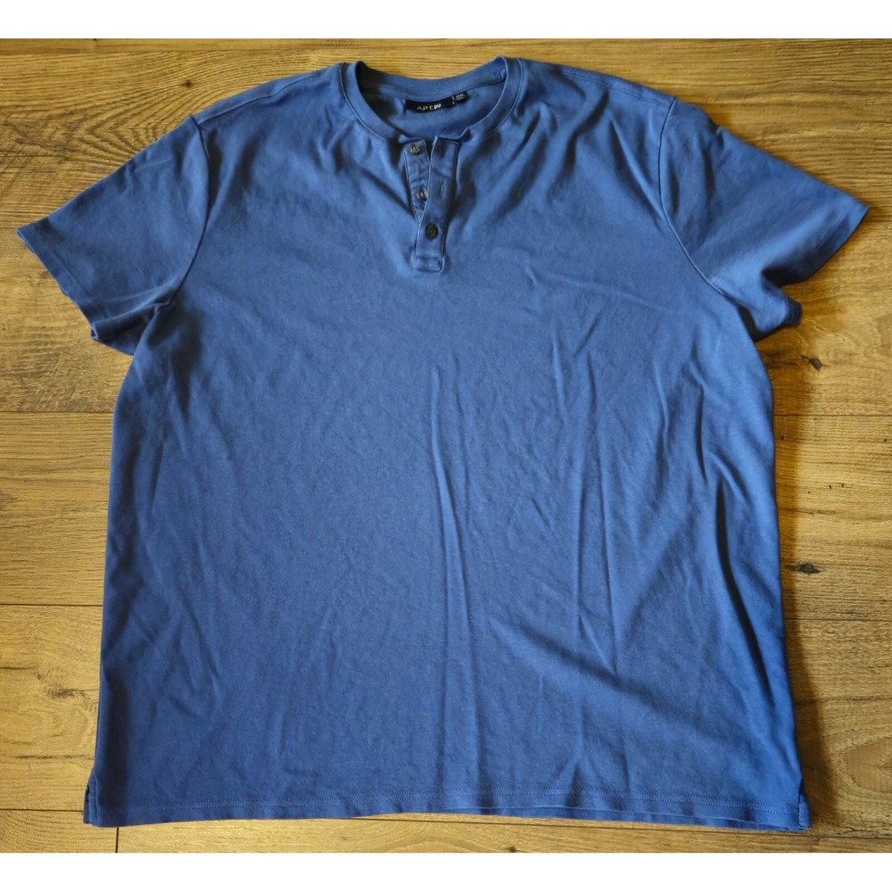 Apt. 9 Mens Blue 1/4 XXL Button Short Sleeve Crew Neck Shirt